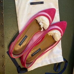 MARGAUX “THE POINTE” HOT PINK MESH AND SUEDE BALLET FLAT SHOES